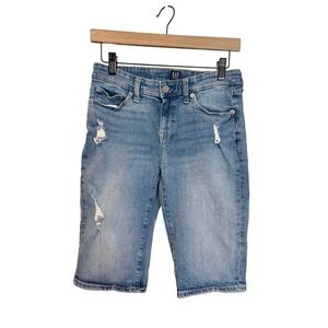 Gap Denim Womens 26 Regular 9" Bermuda Shorts Distressed Medium Wash Blue